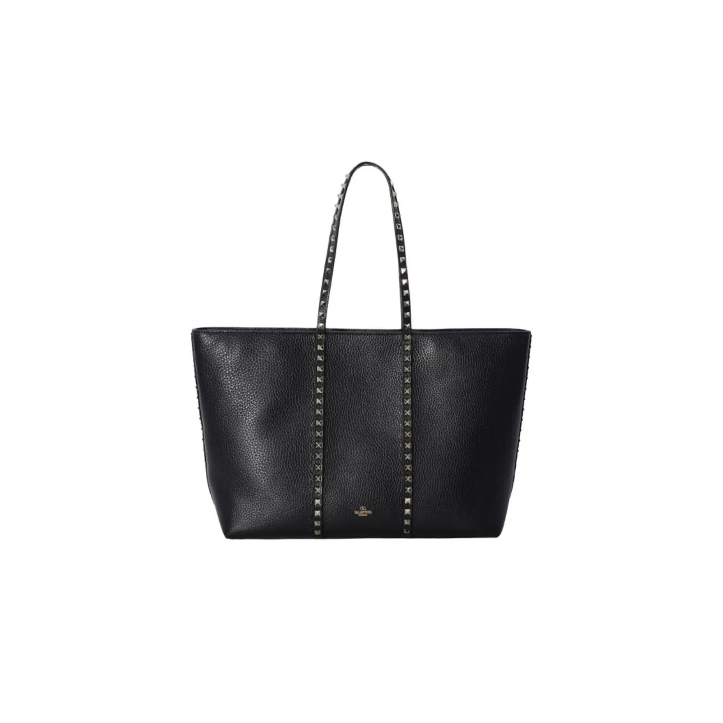 VALENTINO GARAVANI ROCKSTUD SHOPPING BAG IN GRAINY CALFSKIN 5W0B0Q67VSF0NO (37*27*12cm)